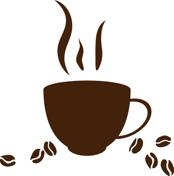 чашка кави з парою і квасолею у вигляді контуру, ранкового аромату, елемента дизайну
 - Вектор, зображення