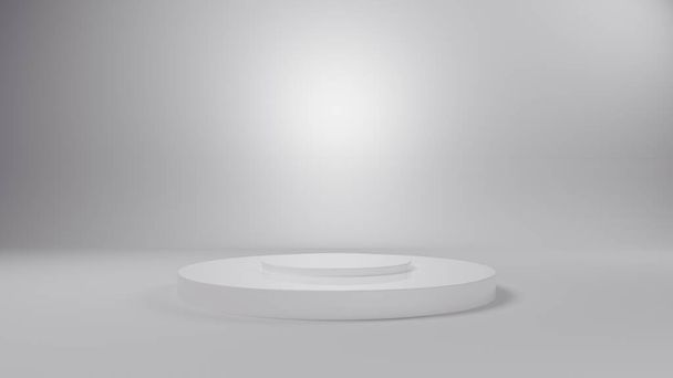 3D Белый подиум для презентации упаковки. Дисплей с красочными пластиковыми текстурами. Пьедестал природной красоты на белом. 3d иллюстрация - Фото, изображение