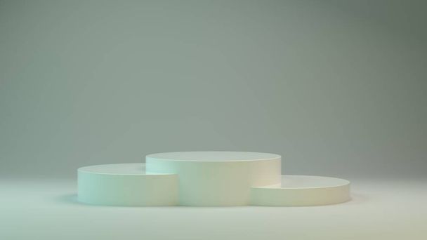 Tuotteen näyttö valkoisella muovilla tekstuurit. 3D minttu palkintokorokkeella pakkauksen esittelyyn. 3d kuva - Valokuva, kuva