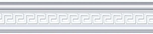 Nahtloses Muster aus weißem klassischen Schimmelgesims mit klassischem Mäander-Ornament für die Innenwandgestaltung. Wiederholter Gips-Fries für Deckendekorationsrahmen - Foto, Bild