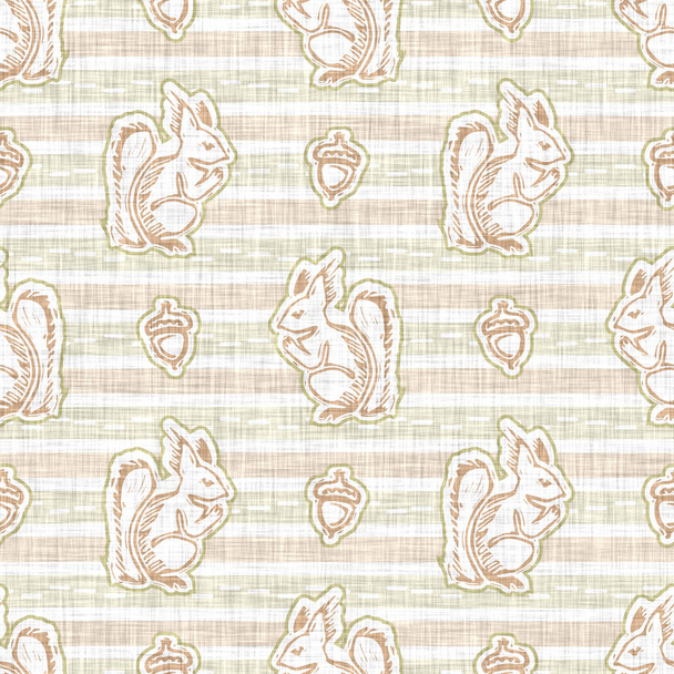 Seamless linen squirrel blockprint pattern background. Calm pale tonal pastel color wallpaper. Simple modern scandi unisex kid design. Organic light gender neutral baby newborn nursery print.  - Photo, Image