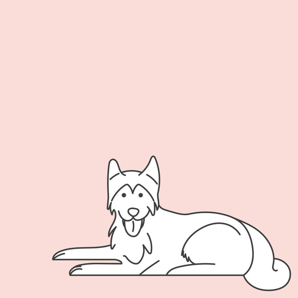 Χαριτωμένο χαρούμενο σκυλί χαλαρώνοντας κάθεται ξαπλωμένος κάτω από το χέρι ζωγραφισμένα εικονογράφηση - Διάνυσμα, εικόνα