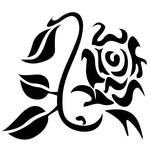 абстрактный черно-белый узор в виде стилизованной розы для отпечатков на одежде и татуировках - Вектор,изображение