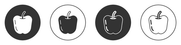Black Apple icon isolated on white background. Fruit with leaf symbol. Circle button. Vector. - Vector, Image