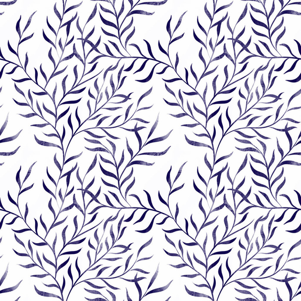 Naadloos patroon met blauwe bloemen versierd. Handgeschilderde achtergrond voor patroon, achtergrond, behang, texturen, decor. - Foto, afbeelding