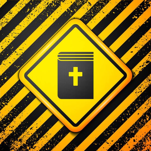Schwarze Ikone des Heiligen Bibelbuchs isoliert auf gelbem Hintergrund. Warnzeichen. Vektor. - Vektor, Bild