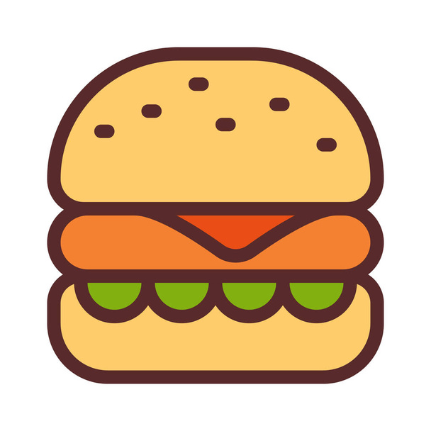 burger fast food hamburger single isolated icon with filled line style vector illustration - Vector, Image