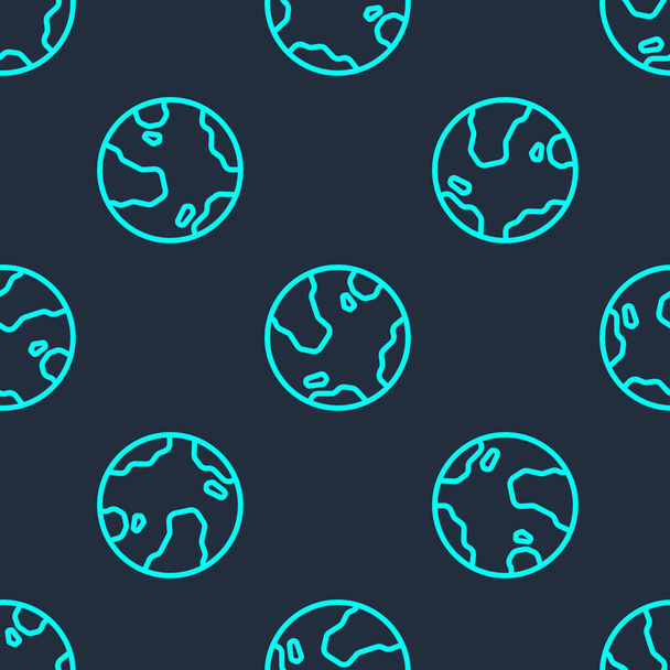 Πράσινη γραμμή Γη σφαίρα εικονίδιο απομονωμένη αδιάλειπτη μοτίβο σε μπλε φόντο. Παγκόσμιο ή Γήινο ζώδιο. Παγκόσμιο σύμβολο του διαδικτύου. Γεωμετρικά σχήματα. Διάνυσμα. - Διάνυσμα, εικόνα