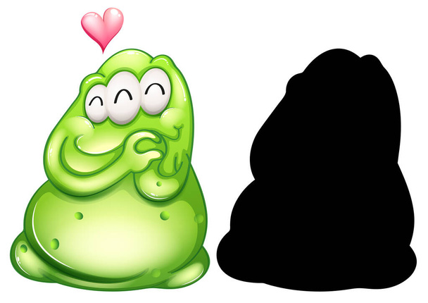 Monstre vert avec sa silhouette sur fond blanc illustration - Vecteur, image