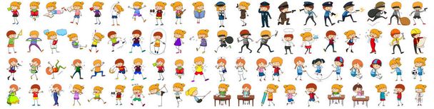 Conjunto de diferentes doodle crianças desenho animado personagem ilustração - Vetor, Imagem