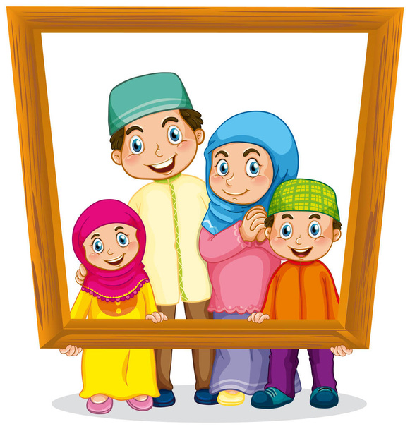 Miembro de la familia feliz sosteniendo foto marco ilustración - Vector, imagen