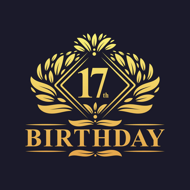 17 years Birthday Logo, Luxury Golden 17th Birthday Celebration. - Vektor, obrázek