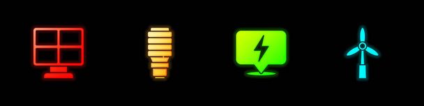 Set Solar energy panel, LED light bulb, Lightning bolt and Wind turbine icon. Vector. - Vector, Image