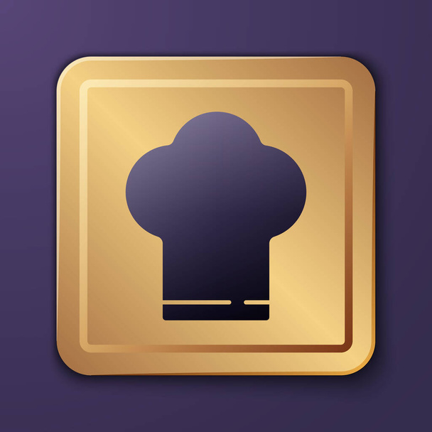 Fioletowy Chef kapelusz ikona izolowane na fioletowym tle. Symbol gotowania. Kapelusz kucharza. Złoty kwadrat. Wektor. - Wektor, obraz