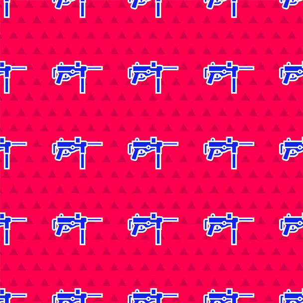 Blue Submachine gun M3, Grease gun icon isolated seamless pattern on red background.  Vector. - Vector, Image