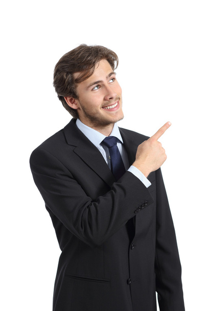 Handsome business man pointing at side presenting a product - Фото, изображение