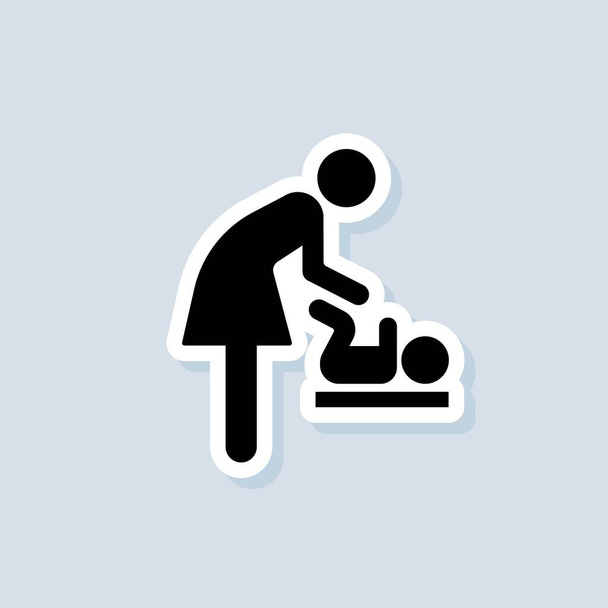 Aufkleber für Wickelmöglichkeiten. Toilettenraum für Mütter mit Kindern. Mutter-Kind-Ikone. Babyumkleidekabinen-Schild. Vektor auf isoliertem Hintergrund. EPS 10. - Vektor, Bild