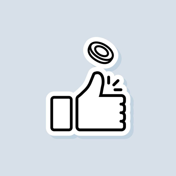 Heads or tails sticker. Coin flipping. Thumb up icon. Vector on isolated background. EPS 10. - Vector, Image
