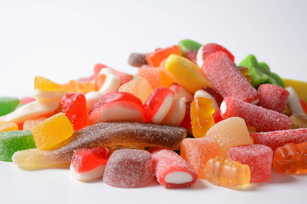 A lot of colorful assorted gummy candies.  Juicy colorful jelly sweets - 写真・画像