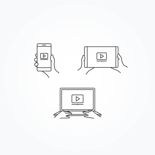 Ikona odtwarzacza wideo w telefonie, tablecie i laptopie - Wektor, obraz