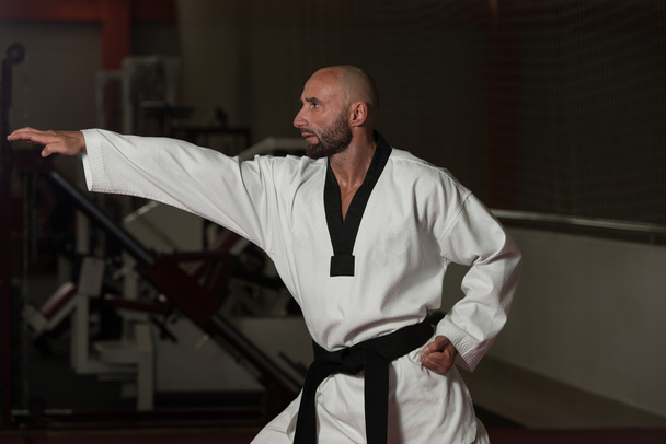 Black Belt Karate Expert With Fight Stance - Foto, imagen