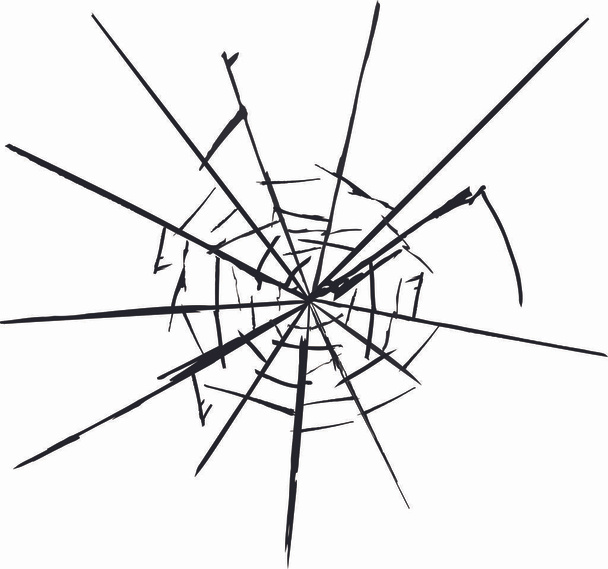 Padrão de rachaduras em vidro quebrado, abstração de chips e linhas de impacto no vidro - Vetor, Imagem