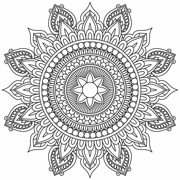 Patrón circular Mandala Zentangle Henna Mehndi tatuaje, decoración círculo vector Clipart flor floral decorativo étnico oriental estilo para colorear libro página ilustración ornamento ornamental - Vector, imagen