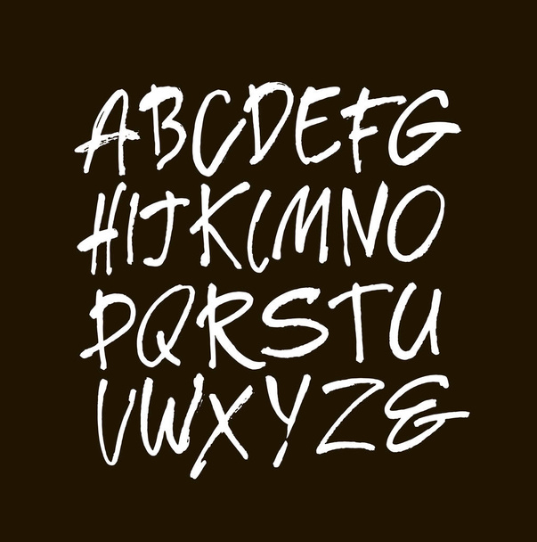 Vector Acrylic Brush Style Hand Drawn Alphabet Font. Calligraphy alphabet on a black background. Ink hand lettering. - Вектор, зображення