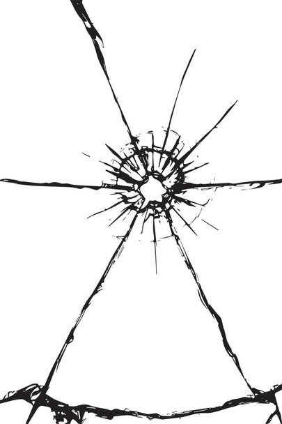 Structuur van scheuren op het glas van het schot. Gebarsten glas voor design. Scheuren op een witte achtergrond - Vector, afbeelding