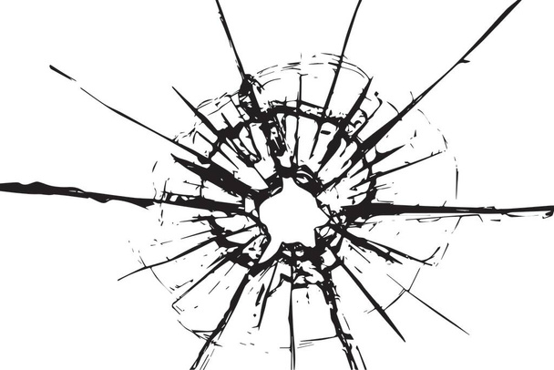武器からの銃撃で窓に亀裂。損傷した窓ガラス - ベクター画像