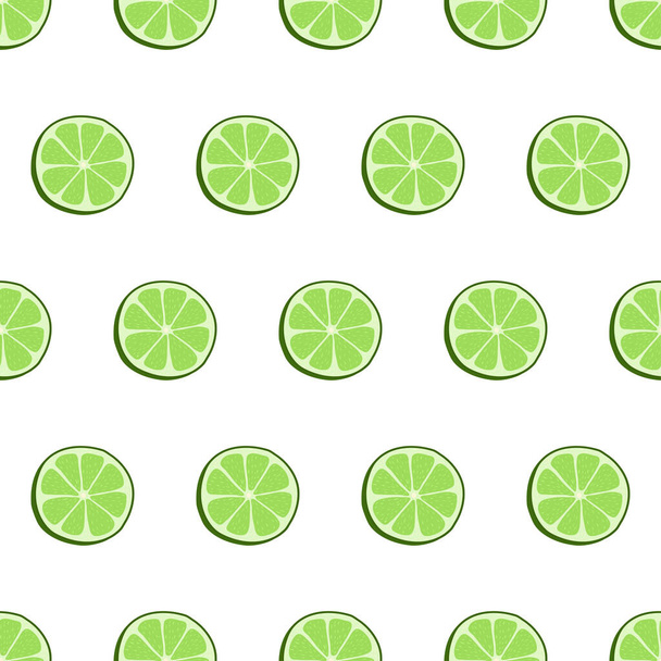 Hand drawn seamless pattern with circle sliced lime. Fabric print texture - Vector, imagen
