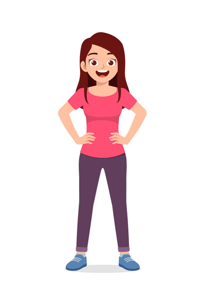 young good looking woman doing arm on hip pose with confident - Vector, afbeelding