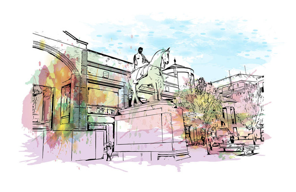 Print Building view with landmark of Coventry is the city in England. Watercolour splash with hand drawn sketch illustration in vector. - Vector, Image