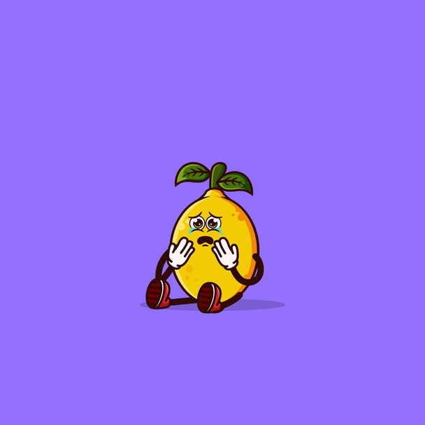 Cute Lemon character sitting and crying. Fruit character icon concept isolated. flat cartoon style Premium Vector - ベクター画像