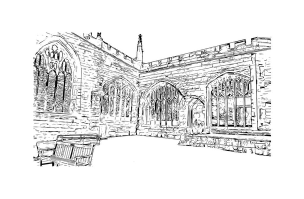 Print Building view with landmark of Coventry is the city in England. Hand drawn sketch illustration in vector. - Vector, Image