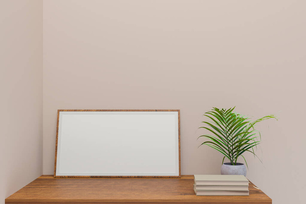Picture frame in minimal style room, clearly room, 3d illustration rendering - 写真・画像