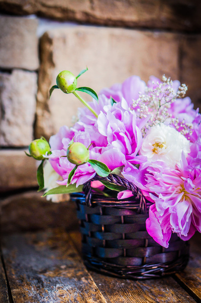 Peonies on rustic wooden background - Foto, immagini