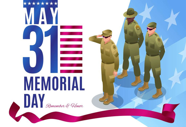 Memorial Day of May 31 Poster isometric icons on isolated background - ベクター画像