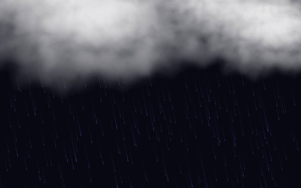 Βροχή και σύννεφα σε σκοτεινό φόντο. Ρεαλιστική διανυσματική απεικόνιση. - Διάνυσμα, εικόνα