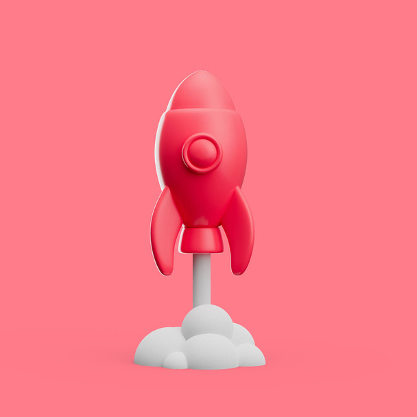 3d simple flying rocket icon on white background with clear shadow. Isolated catroon space shuttle illustration. - Photo, Image