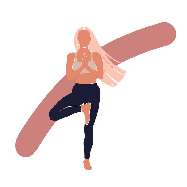 Young girl yoga posing. Flat style illustration. Blond - Photo, Image