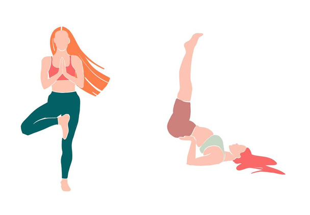 Young girl yoga posing. Flat style illustration. redhead girl - Photo, Image
