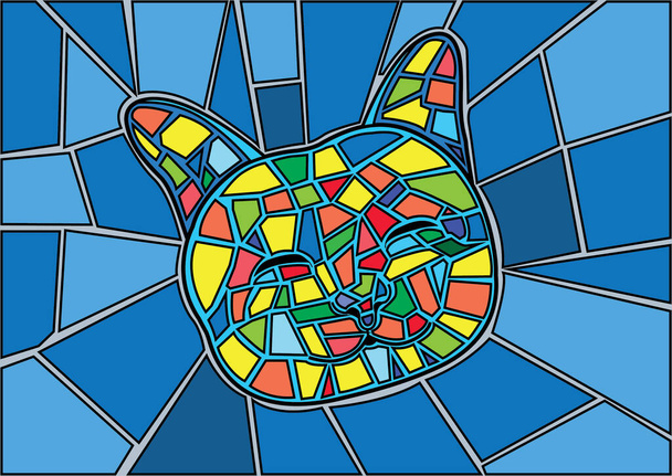 gato manchado de vidro e vidro multicolorido fundo ilustração vetor - Foto, Imagem