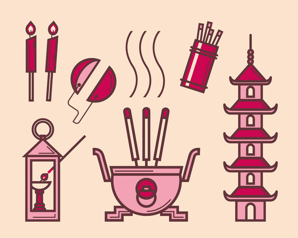 Simple graphic illustration of Chinese divine worship items - Vector, Image