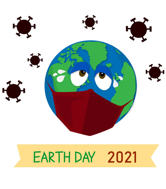 Save the earth logo - crying earth cartoon with virus icon vector illustration - Photo, Image