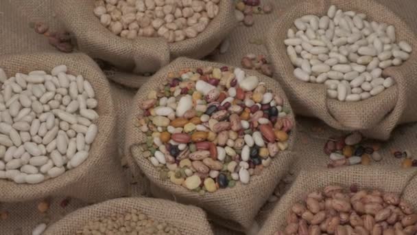 Mixed legumes dry beans rotating. Mediterranean diet, healthy nutrition, protein, vegan vegetarian ingredients - Záběry, video