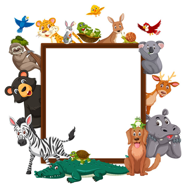Bandiera vuota con molti diversi animali selvatici illustrazione - Vettoriali, immagini