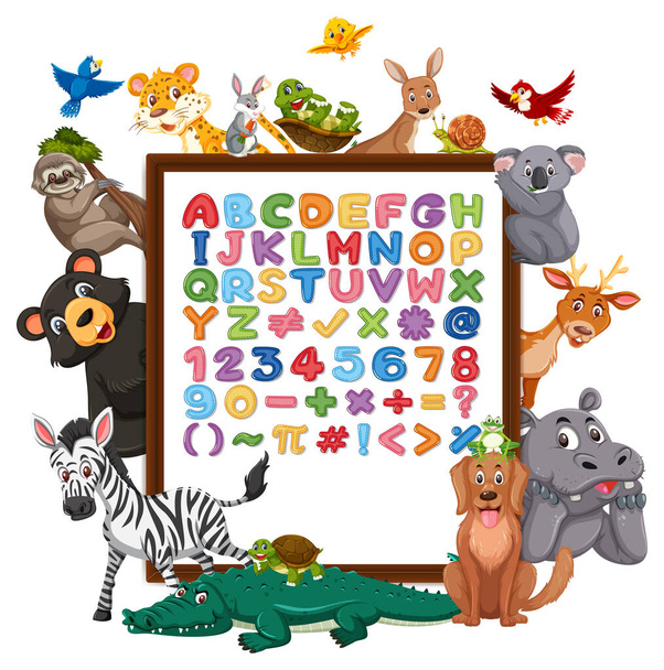 A-Z Alphabet board with wild animals illustration - Vector, Image
