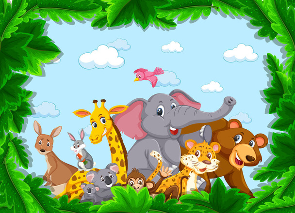 Groupe d'animaux sauvages dans le cadre de la forêt illustration - Vecteur, image