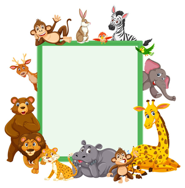 Порожній банер з багатьма різними ілюстраціями диких тварин
 - Вектор, зображення